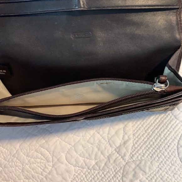 Coach signature khaki wallet with brown leather - Picture 3 of 5